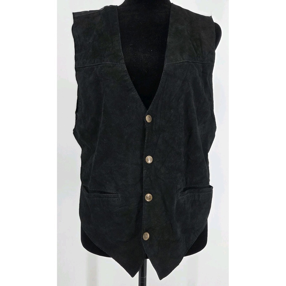 Scully Leather Vest Small Black Western Boar Suede Leather Snap Satin Back